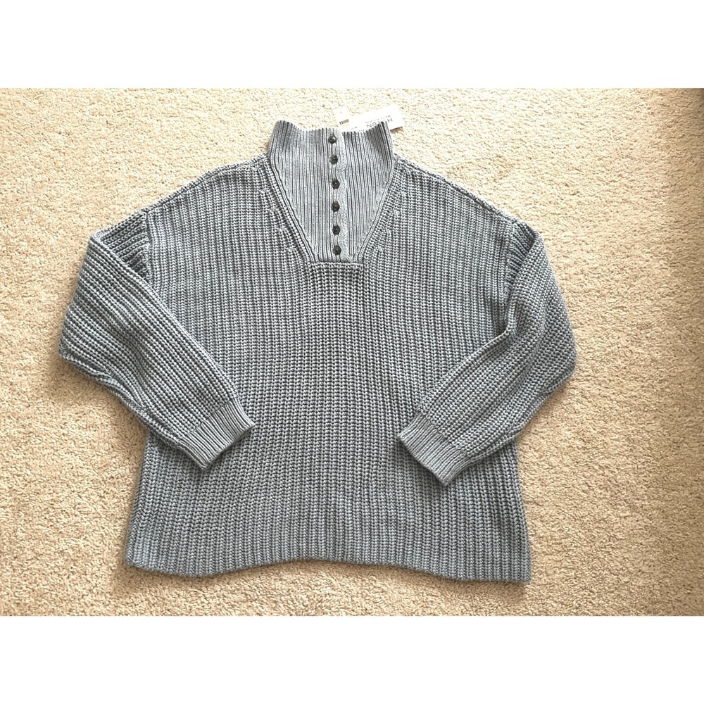 NWT Haven Well Within Chunky Knit Mock Neck Fisherman Sweater Light Blue LARGE